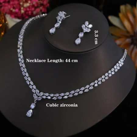 ⁦ASNORA New Design Luxury Cubic Zirconia Water Drop Necklace Earrings Set for Women High Quality Wedding Party Dress Jewelry⁩ - الصورة ⁦3⁩