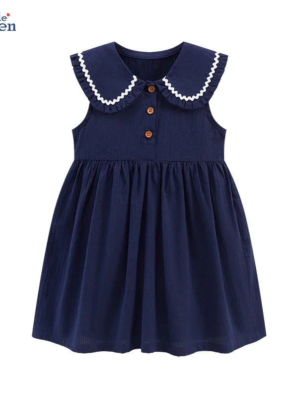 فستان ليتل مافن 2024 بتصميم أنيق للفتيات، ملابس أطفال، فساتين أطفال بدون أكمام، فستان أميرة للبنات بياقة بيتر بان