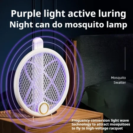 2025 Foldable Electric Fly Swatter – USB Rechargeable 3200V Mosquito Killer with Purple Light - Image 2