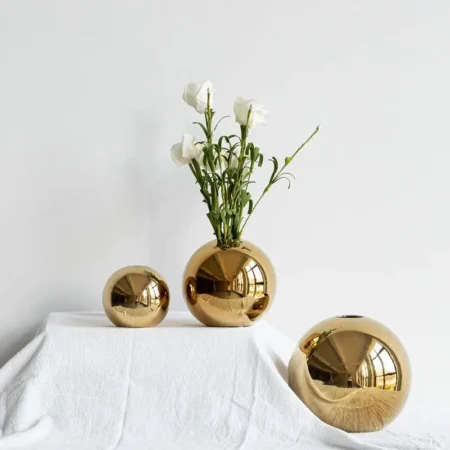 Golden Plated Ceramic Ball Vase – Home Decor Ornament & Gift - Image 2