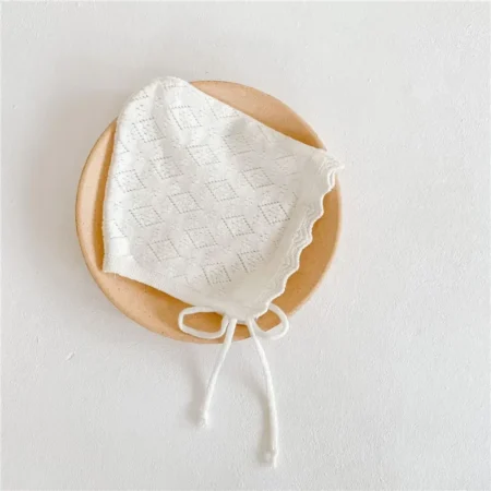 ⁦Toddler Knitted Cap with Lace Flowers Kid Headkerchief⁩ - الصورة ⁦4⁩