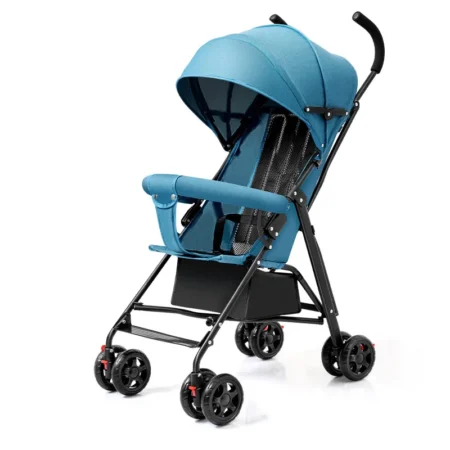 Foldable Infant Cart with 360° Wheels, Adjustable Backrest, Canopy & Storage Basket