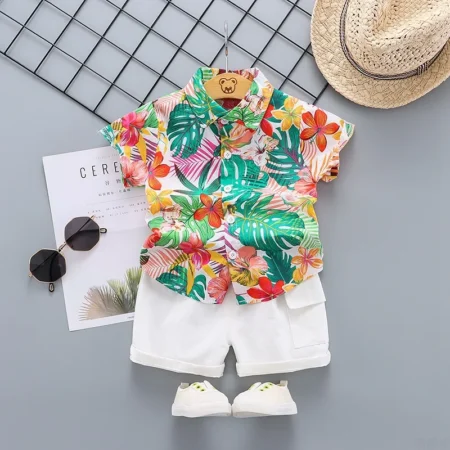 Toddler Baby Boys Summer Cotton Floral Shirts & Shorts Suits - Image 3