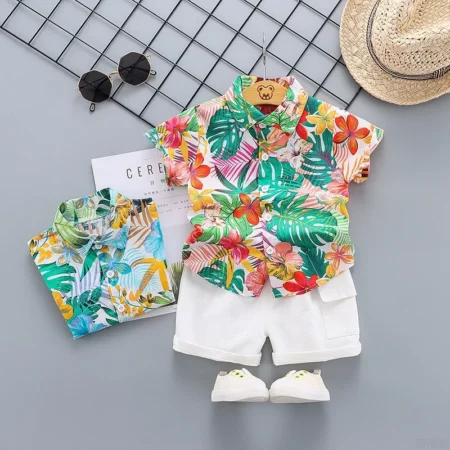Toddler Baby Boys Summer Cotton Floral Shirts & Shorts Suits
