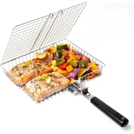 Stainless Steel Folding Grill Basket – Large BBQ Rack for Fish & Camping