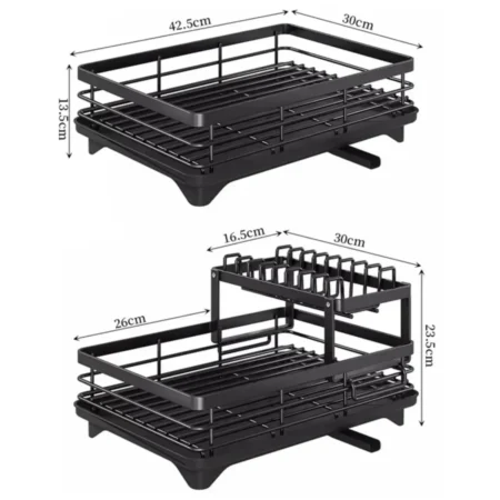 2-Tier Dish Drying Rack – Adjustable Kitchen Organizer for Plates, Cups & Cutlery - Image 6