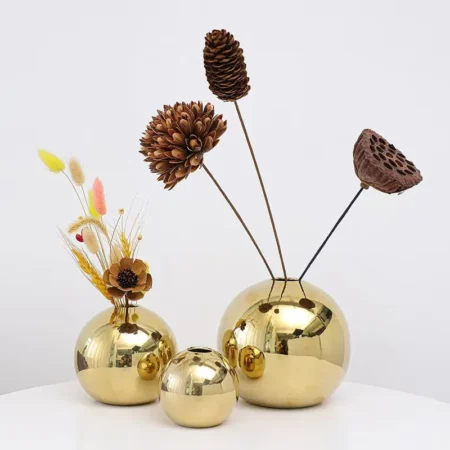 Golden Plated Ceramic Ball Vase – Home Decor Ornament & Gift - Image 3