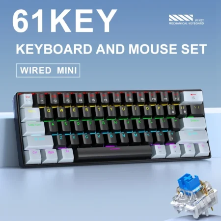APAYADO K61 Mini Mechanical Keyboard – 60% RGB Wired Gaming Keyboard (Red/Blue Switch, Black/White) - Image 2
