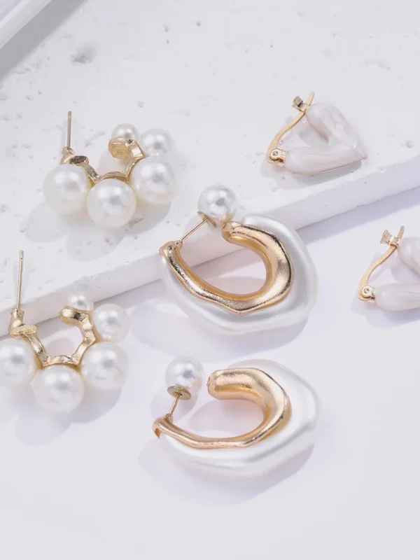 3PCS Pearl Heart Hoop Earrings Set – Vintage Chic | Elegant & Trendy Jewelry Gift for Her