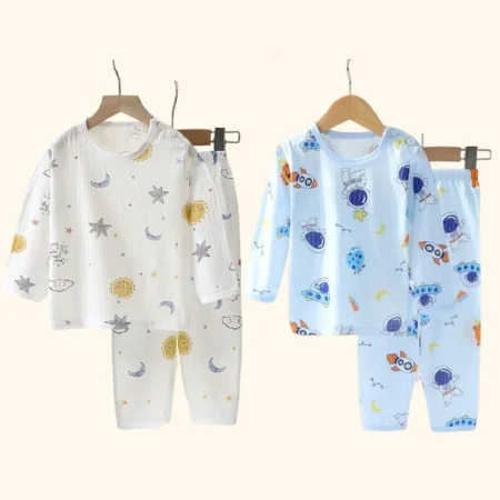 Children's Cotton Sleepwear Set – Long/Short Sleeve Tops & Pants for Boys & Girls