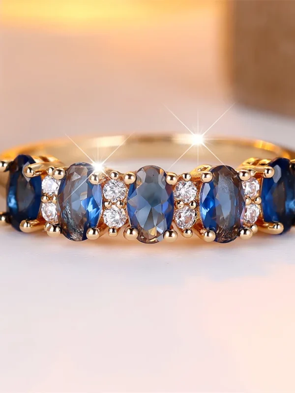 Vintage Blue Crystal Oval Ring – Gold Color Women's Engagement & Wedding Jewelry