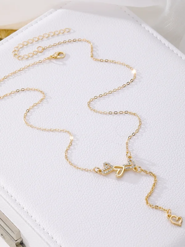 قلادة قلب بسيطة - لون ذهبي/فضي مع زركون صناعي للنساء