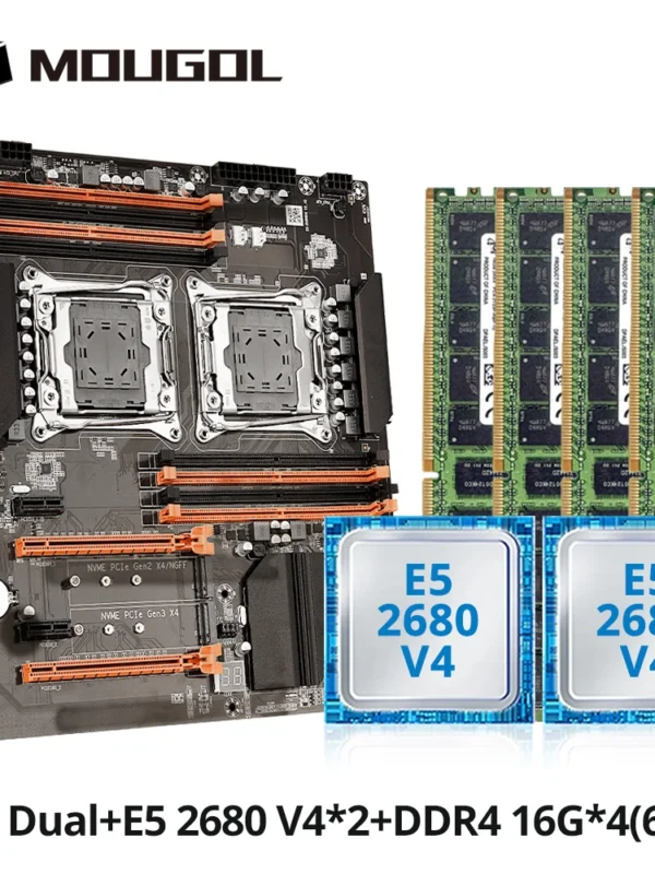 MOUGOl X99 Dual CPU Gaming Motherboard Set lntel Xeon E5 2680 V4&DDR4 64GB