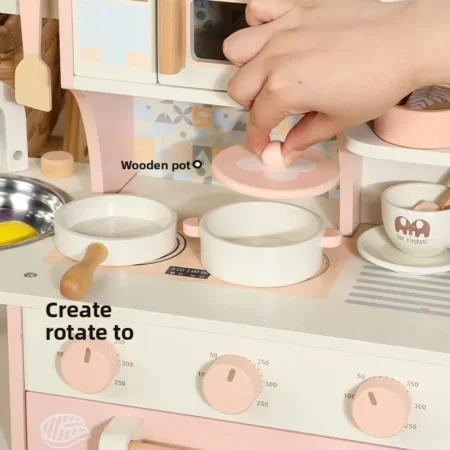 Children’s Wooden Kitchen Toy Set – Montessori Pretend Play Stove & Coffee Maker with Utensils, Integrated Playset for Girls & Toddlers - Image 4