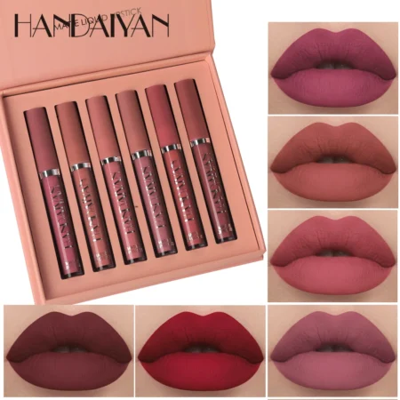 HANDAIYAN 6-Piece Matte Liquid Lipstick Set – Long-Lasting, Non-Stick Lip Gloss Gift Box - Image 2