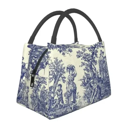 Toile De Jouy Blue Lunch Bag – French Style Insulated Cooler for Office & Picnic