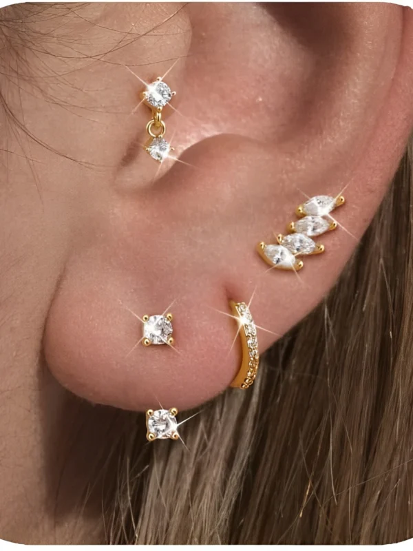 طقم أقراط من Drperfect مكون من 4 أزواج للنساء، حلقة غضروف مسطحة، مطلية بالذهب عيار 14 قيراطًا، من الفولاذ الجراحي، ثقب حلزوني للأذن