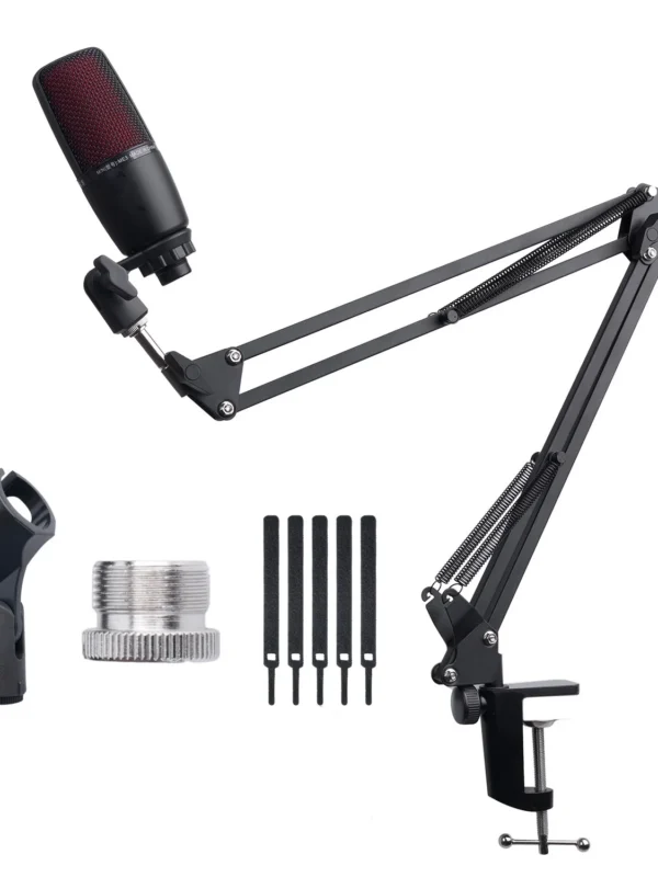 ذراع ميكروفون قابل للتمديد بذراع مقصية - حامل تعليق مع مشبك طاولة ومشبك