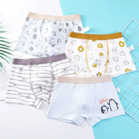 4Pcs Boys Cartoon Underwear Set – Soft Cotton Boxer Briefs with Car & Penguin Prints - Image 2