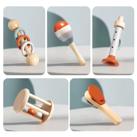 ⁦5Pcs Baby Musical Rattle Set – Sensory Montessori Toys for Early Learning⁩ - الصورة ⁦5⁩
