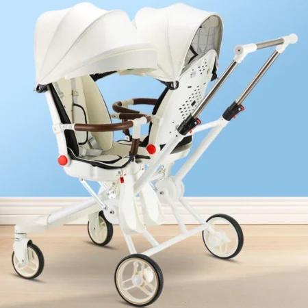 ⁦Foldable Twin Baby Stroller – Double Portable Infant Carriage with 4 Wheels⁩ - الصورة ⁦3⁩