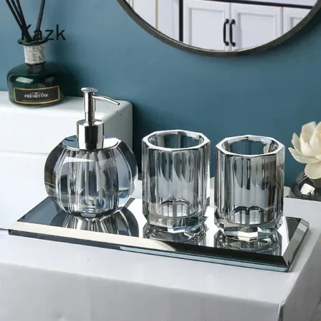 High-End Crystal Glass Bathroom Set – Nordic Luxury Soap Box, Toothbrush Holder, Cup & Shampoo Bottle - Image 4