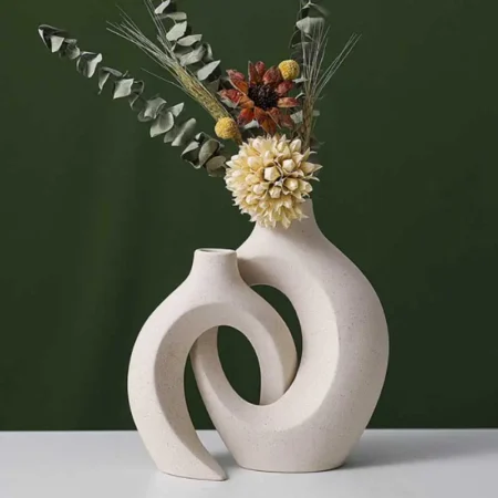 European White Ceramic Vase Set – Minimalist Home & Living Room Decor
