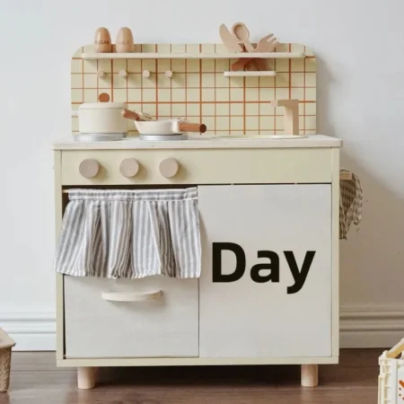 Nordic Style Wooden Kitchen Toy for Girls Simulation Cooking Stove Children Playhouse Realistic Pretend Play Dollhouse - Image 2
