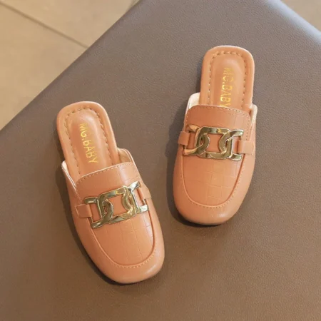 Sandals for Girls – Casual Leather Flats, Covered Toe, Lazy Slip-On Korean Style Shoe - Image 2