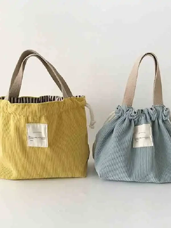 Corduroy Canvas Lunch Bag – Eco-Friendly Drawstring Tote for Meals, Picnics & Food Storage