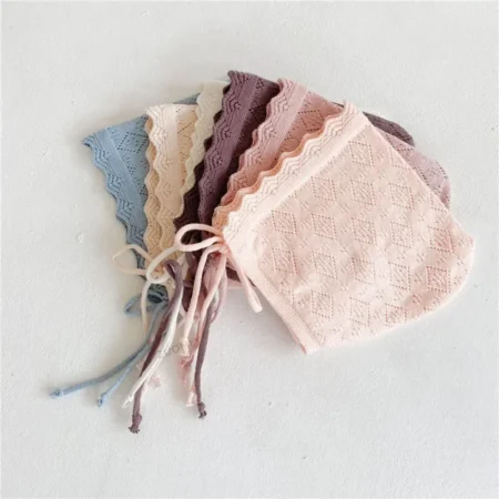 Toddler Knitted Cap with Lace Flowers Kid Headkerchief