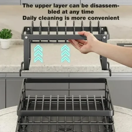 2-Tier Dish Drying Rack – Adjustable Kitchen Organizer for Plates, Cups & Cutlery - Image 4