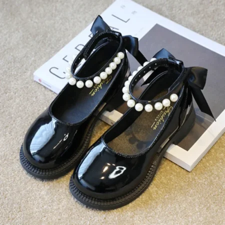 Girls' Glossy Leather Mary Jane Shoes – Princess Dress Flats with Bow, Spring & Autumn School Shoes - Image 2