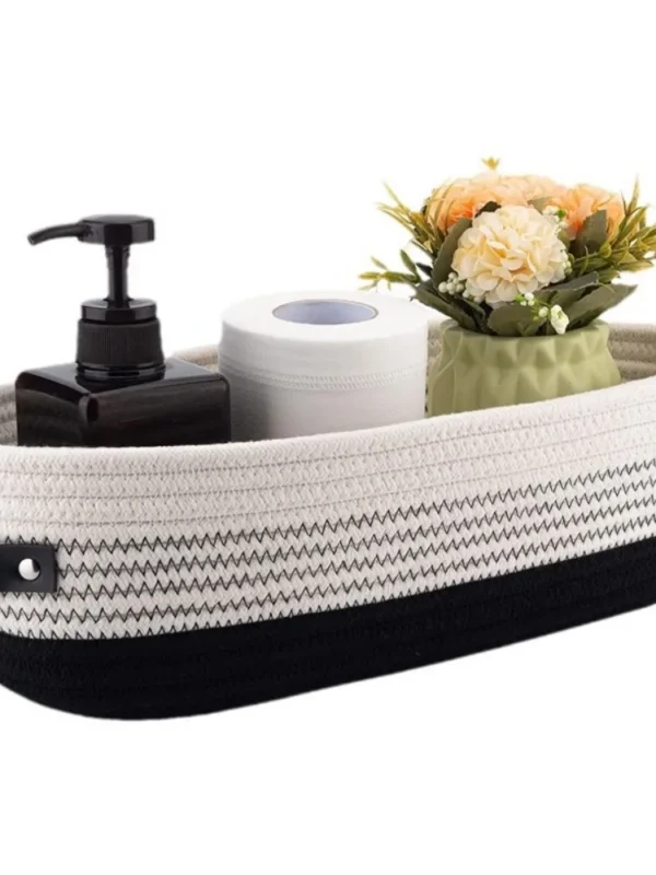 Oval Cotton Rope Storage Basket – Cute Household Organizer with Leather Handles | Bathroom, Nursery & Toy Storage Bin