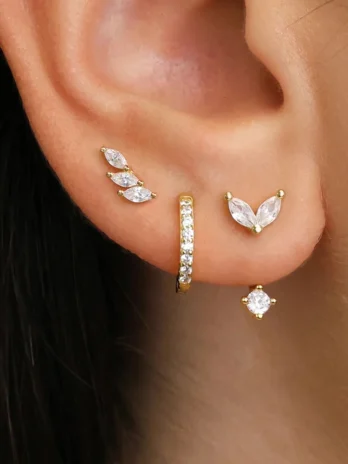3-Pair Zircon Huggie Hoop Earr...