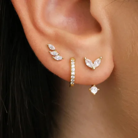 3-Pair Zircon Huggie Hoop Earrings Set – Stainless Steel Cartilage Earrings for Women, Unique Piercing Jewelry