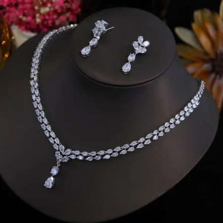 ⁦ASNORA New Design Luxury Cubic Zirconia Water Drop Necklace Earrings Set for Women High Quality Wedding Party Dress Jewelry⁩ - الصورة ⁦2⁩