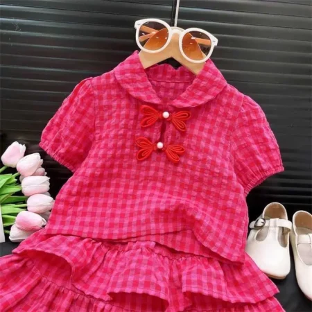 Baby Girls Summer Skirt Set – Red Plaid Top & Skirt Outfit for Ages 1-9 - Image 5