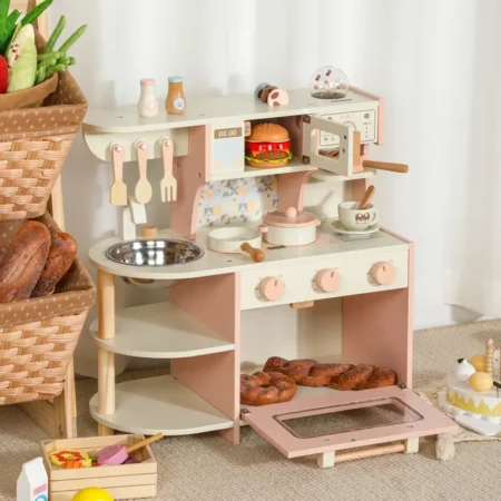 Children’s Wooden Kitchen Toy Set – Montessori Pretend Play Stove & Coffee Maker with Utensils, Integrated Playset for Girls & Toddlers - Image 3
