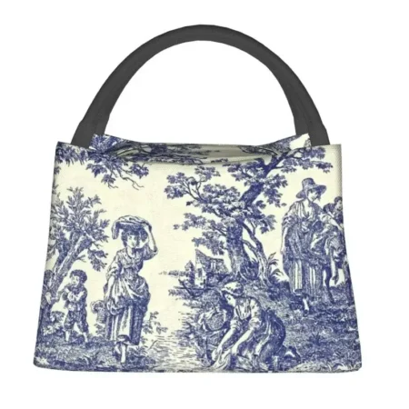Toile De Jouy Blue Lunch Bag – French Style Insulated Cooler for Office & Picnic - Image 2