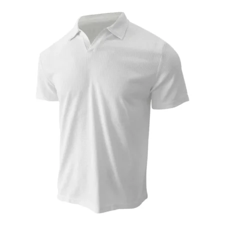 2024 Summer Men's Heavy Waffle Polo Shirt – Casual Solid Color V-Collar Short Sleeve Top
