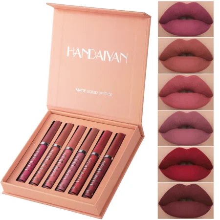 HANDAIYAN 6-Piece Matte Liquid Lipstick Set – Long-Lasting, Non-Stick Lip Gloss Gift Box