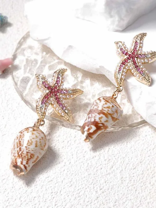 Starfish & Conch Earrings – Ocean-Style Beach Vacation Jewelry for Women