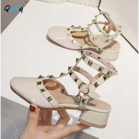 Girls Roman Sandals with Rivets – 2023 Summer High Heel Princess Shoes for Kids, Breathable & Fashionable