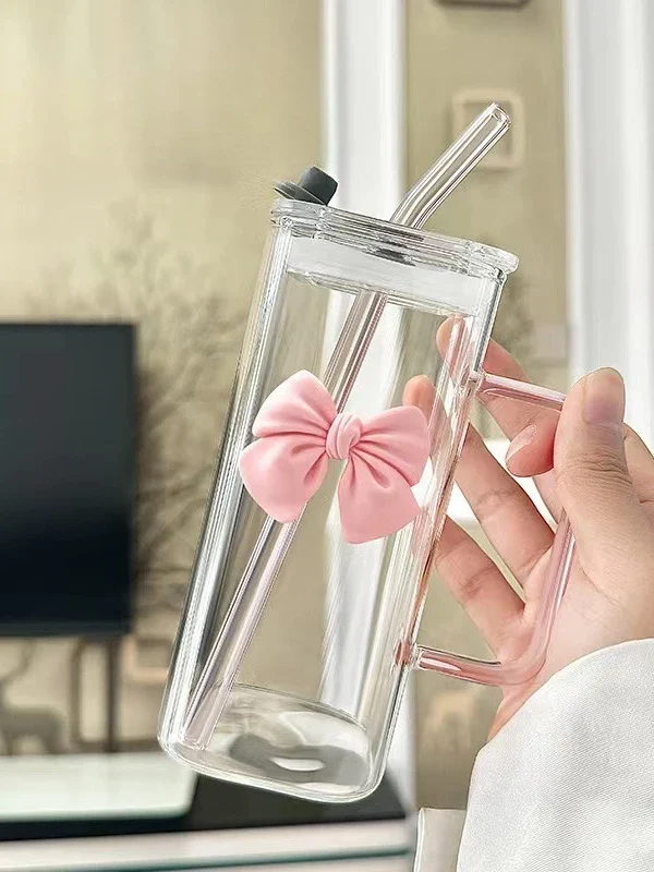 Iced Coffee Cup with Straw Cute Glass