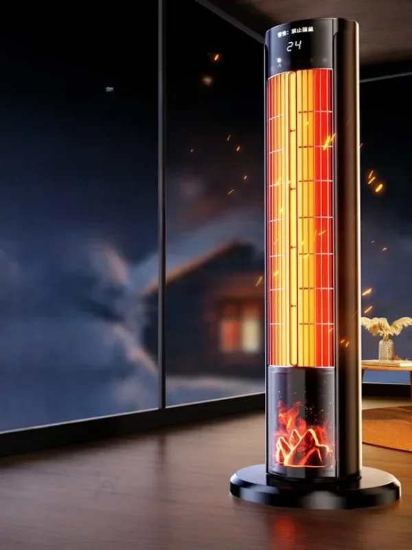 مدفأة كهربائية سيراميكية مع ترموستات ولهب ثلاثي الأبعاد | تدفئة سريعة بالجرافين للغرف الكبيرة