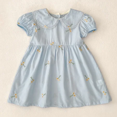 Summer Toddler Princess Dress – Embroidered Flower & Flying Sleeves for Girls 1-6 Years