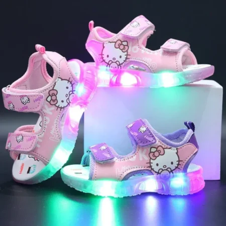 2025 Baby Girls LED Hello Kitty Sandals – Anti-Slip Casual Beach Shoes - Image 3