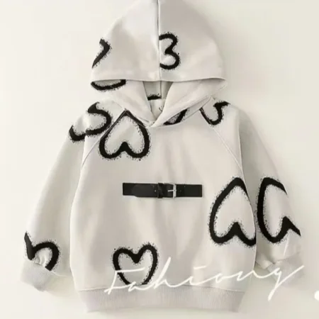 Kids' Heart Print Hoodie & Pants Set | 2-Piece Tracksuit for Boys & Girls (Spring/Winter)