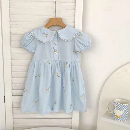 ⁦Summer Toddler Princess Dress – Embroidered Flower & Flying Sleeves for Girls 1-6 Years⁩ - الصورة ⁦4⁩